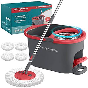 SONGMICS Spin Mop & Bucket Set w/ Pedal Wringer & 4x Microfiber Pads $33.49 + Free Shipping w/ Prime or on $35+