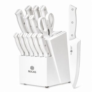 NULAS Knife Set, 14 Piece Kitchen Knife Set with Block Self Sharpening, Stainless Steel Dishwasher Safe, Anti-slip Handle, White at Walmart.   $23.99