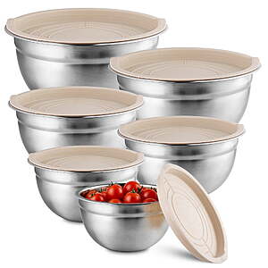 NULAS 6-Piece Stainless Steel Mixing Bowl Set with Lids, Nesting Metal Bowls for Kitchen – $16.99