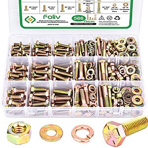 566-Piece Foliv Grade 8 Bolt, Nut & Washer Assortment Kit (1/4"-20, 5/16"-18 & 3/8"-16) $24.49 + Free Shipping w/ Prime or on $35+