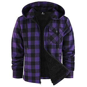 V VALANCH Men's Sherpa Lined Flannel Jacket with Hood Full-Zip Fleece Coat $19.99