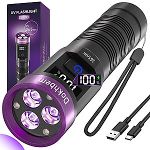 365nm 3-LED UV Black Light Flashlight w/ USB-C Rechargeable & LCD Display $9.99 + Free Shipping w/ Prime or on $35+