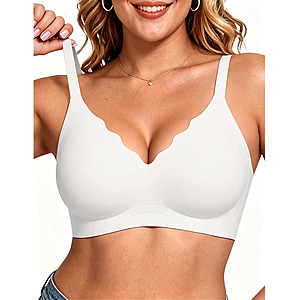 HORISUN Wavy V Neck Wireless Full Coverage Supportive Bra,White. as low as $7.49 (Sizes 32A-42DDD)