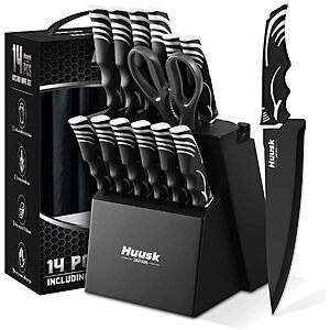 Huusk ATS-34 Steel Kitchen Knife Block Set w/ Built-In Sharpener (Black) $23.08 + Free Shipping w/ Prime or on $35+