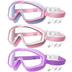 QALLY Kids Swim Goggles, 3 Pack Swimming Goggles for Kids 4-16 $12.49