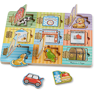 Melissa & Doug Wooden Hide & Seek Activity Board w/ 9 Hinged Doors and Magnetic Puzzle Pieces $13.45 + Free Shipping w/ Prime or on $35+