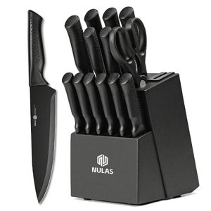 NULAS Knife Set, 14Piece Knife Sets for Kitchen with Block, Dishwasher Safe, Built in Sharpener Block, Black$29.99