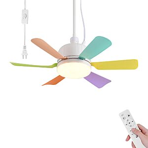 18" AHAWILL Plug-In Outdoor Ceiling Fan w/ Dimmable LED Light & Remote (Colorful) $15.99 + Free Shipping w/ Prime or on $35+
