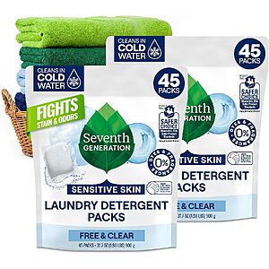 2-Pack 45-Count Seventh Generation Free & Clear Laundry Detergent Packs $13.67 w/ S&S + Free Shipping w/ Prime or on $35+