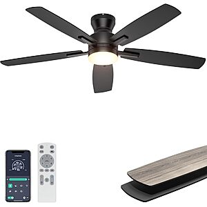 52" Ohniyou Low Profile Ceiling Fan w/ LED Light & App/Remote Control (Black) $43.79, 42" (3 colors) from $40.14 + Free Shipping