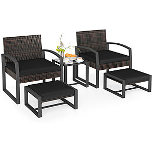 Costway 5-Piece Patio Conversation Set with 2 Ottomans and Tempered Glass Side Table $149.99 + Free Shipping