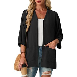 Lepunuo Women's Lightweight Open Front 3/4 Sleeve Kimono Cardigan w/ Pockets (Various) $4.99 + Free Shipping w/ Prime or on $35+