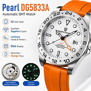 PAGANI DESIGN PD-1682 GMT Automatic Watch Mechanical Wristwatch Orange Black $58.7 + Free Shipping