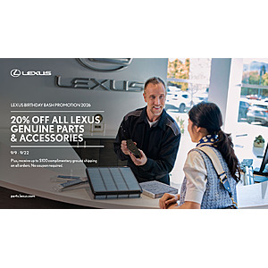 Lexus: Additional Savings on Genuine Parts & Accessories 20% off + Free Shipping (up to $100)