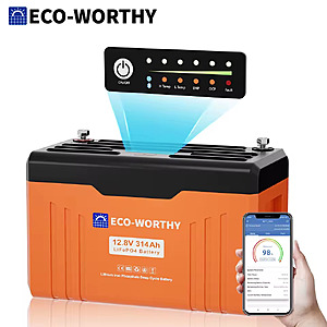 ECO-WORTHY 12V 314AH LiFePO4 Lithium Battery Bluetooth with SOC LEDs, Low Temp Protection, 3840WH, for Off-Grid RV; free s&h $317.3