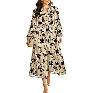 BOHOWE Women's Long Sleeve Floral Boho Maxi Dress w/ Pockets (S-3XL, Various Prints) $14.99 + Free Shipping w/ Prime or on $35+