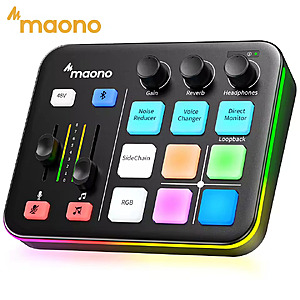 MAONO G1 NEO Gaming Audio Mixer Audio Interface w/Pro-preamp, RGB, Bluetooth, 48V Phantom Power for Live Streaming, Podcasting; free s&h $34.98