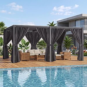 SAILARY Louvered Pergola 12' x 16' with Waterproof Curtains, Outdoor Aluminum Pergola with Reinforced Steel Roof, Heavy-Duty Hardtop Gazebo, Privacy Shaded Shelter, Gray $1295.19