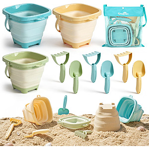 Dreamon 3-Pack Collapsible Sand Buckets w/ Shovels, Rakes & Mesh Bag $11.99 + Free Shipping w/ Prime or on $35+