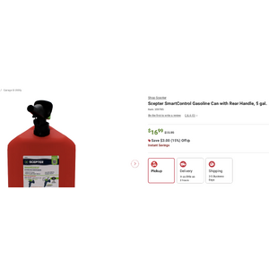 Scepter SmartControl Gasoline Can with Rear Handle, 5 gal at BJs for 16.99 $16.99