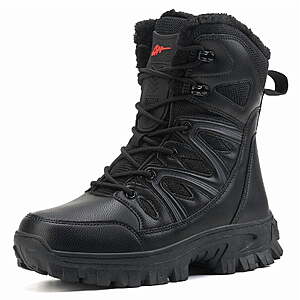 $43 FS Walmart by Stepedia Men's Waterproof Snow Boots Warm Insulated Faux Fur Lined Mid Calf  , Black size 7-12