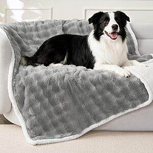 FWERDG Soft Cozy Waterproof Dog Blanket for Large Dogs, Grey, 50"x60" $17.49