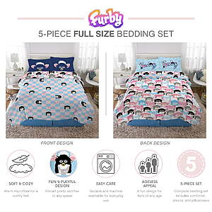 Furby Kids Full Bed in a Bag, 5Pc Bedding Set, Comforter and Sheets $13.74