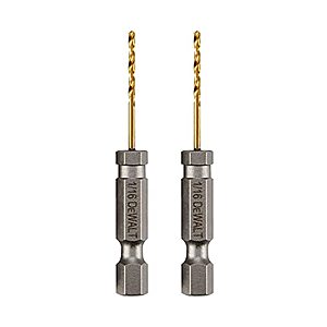 $4.99* | 2-Pk DeWALT Impact Ready 1/16" X 2-1/4" Titanium Nitride Drill Bit Hex Shank at Amazon