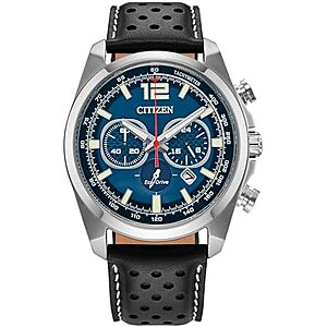 $196.85* | Citizen Men's Eco-Drive Sport 41mm Chronograph Watch (Blue Dial w/ Black Leather Band) at Amazon