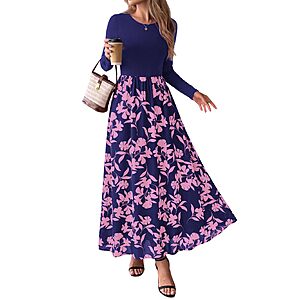 KIRUNDO Women's Long Sleeve Boho Floral Flowy Fall Maxi Dress (Various) $18.27 + Free Shipping w/ Prime or on $35+