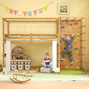 GIANTEX 4-in-1 Wood Montessori Twin Bunk Bed w/ Jungle Gym, Rock Wall & Monkey Bars $415 + Free Shipping