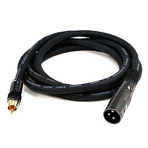 Monoprice XLR Male to RCA Male Cable - 6 Feet - Black with E21Gold Plated Connectors | 16AWG Shielded Twisted Pair Oxygen-Free Copper Braid Conductors - Premier Series $12.69