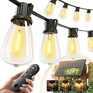 52' (15 Sockets) addlon Waterproof Solar String Lights w/ Remote $11.99 + Free Shipping w Prime or on $35+
