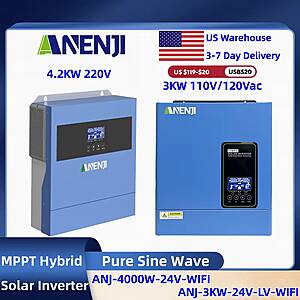 ANENJI 3KW Hybrid Solar Inverter 3KW 110V/120VAC WIFI MPPT Off Grid $156.90 + Free Shipping