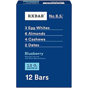 [S&S] RXBAR Protein Bars, 12g Protein, Gluten Free Snacks, Blueberry, 22oz Box (12 Bars) $15.95