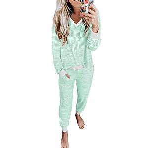 JUSTFASHIONNOW Women's Striped 2-Piece Pajama Set $14.39