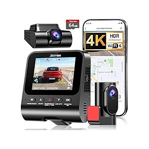 $39.99 | JZONES 4K Dash Cam Front & 1080p Rear w/ 170° Angle HDR Night Vision & 64GB Card at Woot!