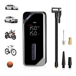 VOLLYC Portable Air Compressor–150 PSI Tire Pump with Digital Pressure Gauge, 4 Preset Modes $10.49
