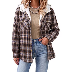 Amazon – LOMON Women’s Sherpa-Lined Hooded Plaid Shacket - $19.99 w/ Code + Coupon
