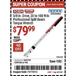 ICON 3/8 Split Beam Torque Wrench $80