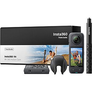Insta360 X4 8K 360° Action Camera Travel Kit w/ Selfie Stick & Extra Battery $401.96