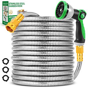 Amazon – 50’ Stainless Steel Garden Hose w/ 10-Function Nozzle - $17.99 w/ Code
