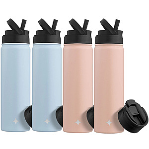 4-Pack: JoyJolt 22oz Triple Insulated Water Bottle with Included Flip & Sport Straw Lids (Blue or Pink) $19.99 + Free Shipping