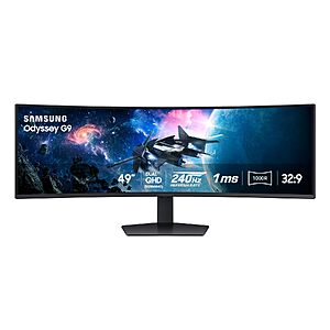 Samsung 49” Odyssey G9 Series DQHD 1000R Curved Gaming Monitor, 1ms(GtG), VESA DisplayHDR 1000, 240Hz, LS49CG954ENXZA $899.99