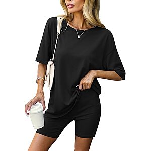 2-Piece Ekouaer Women's Short Sleeve T-Shirt & Biker Short Lounge Set (Various) $8.99 + Free Shipping w/ Prime or on $35+