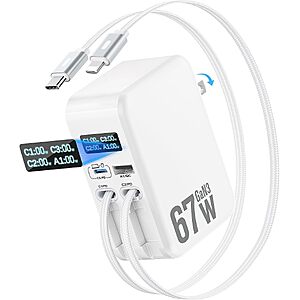 67W 4-in-1 GaN Retractable Wall Charger w/ Dual Built-In Cables, USB-C & USB-A Ports $19.83 + Free Shipping w/ Prime or on $35+