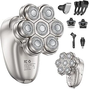 Head Shaver for Bald Men – 7D Floating rotary shaver, 5-in-1 Electric Razor for men with Magnetic Detachable Heads $20 AC