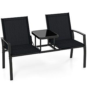 Costway Patio Black Fabric Loveseat with Built-in Tempered Glass Table $83 + Free Shipping