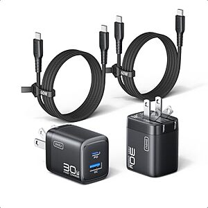 [AC] $8.26* | 2-Pk INIU 30W GaN Mini USB-C/A Wall Charger w/ 2x 5' USB-C Cable at Amazon