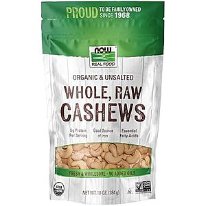 [SnS] $6.41 | 10-Oz NOW Foods, Certified Organic Cashews, Whole, Raw, Unsalted at Amazon